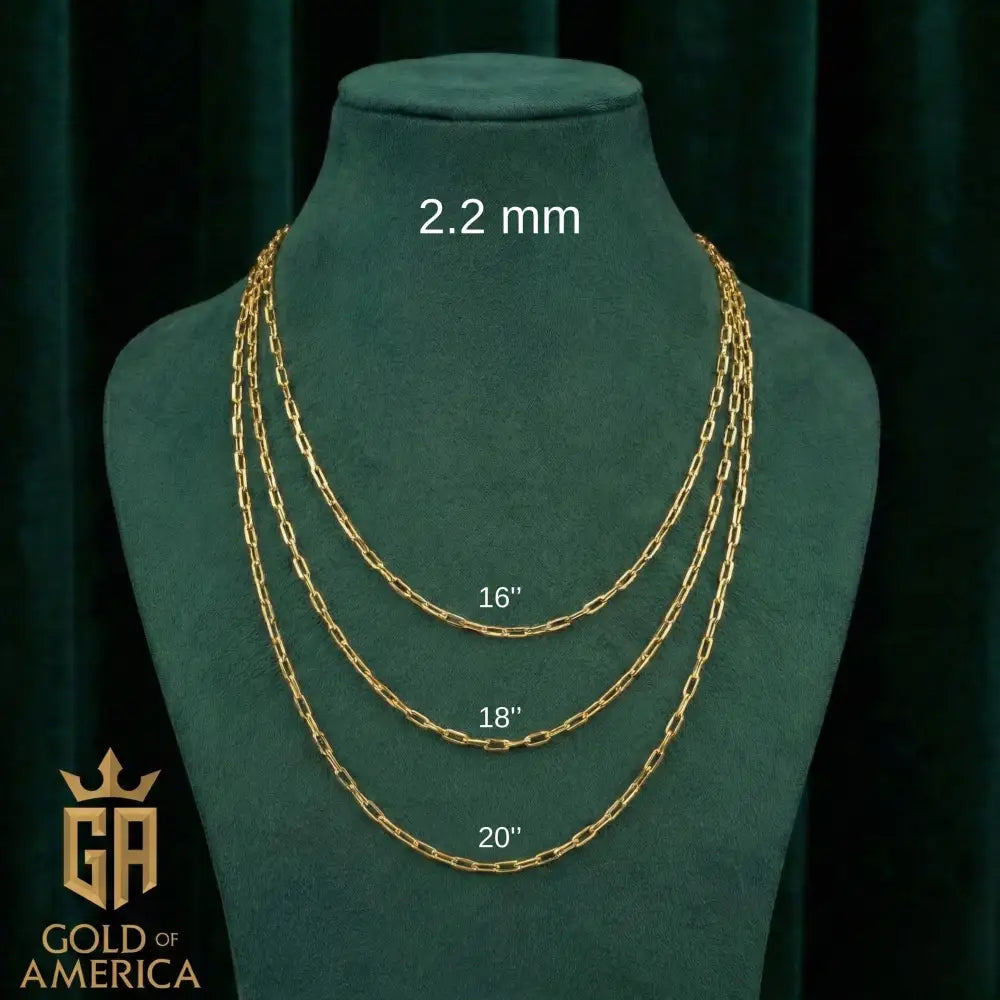 14K Solid Gold Paperclip Chain Necklace 1.9mm 2.2mm 3.4mm 16 18 20 Inch Trendy Rectangle Link Minimalist Jewelry Gift