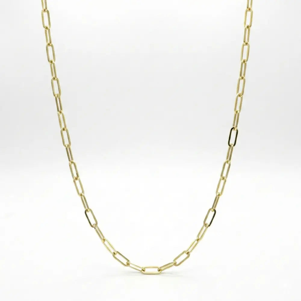 14K Solid Gold Paperclip Chain Necklace 1.9mm 2.2mm 3.4mm 16 18 20 Inch Trendy Rectangle Link Minimalist Jewelry Gift