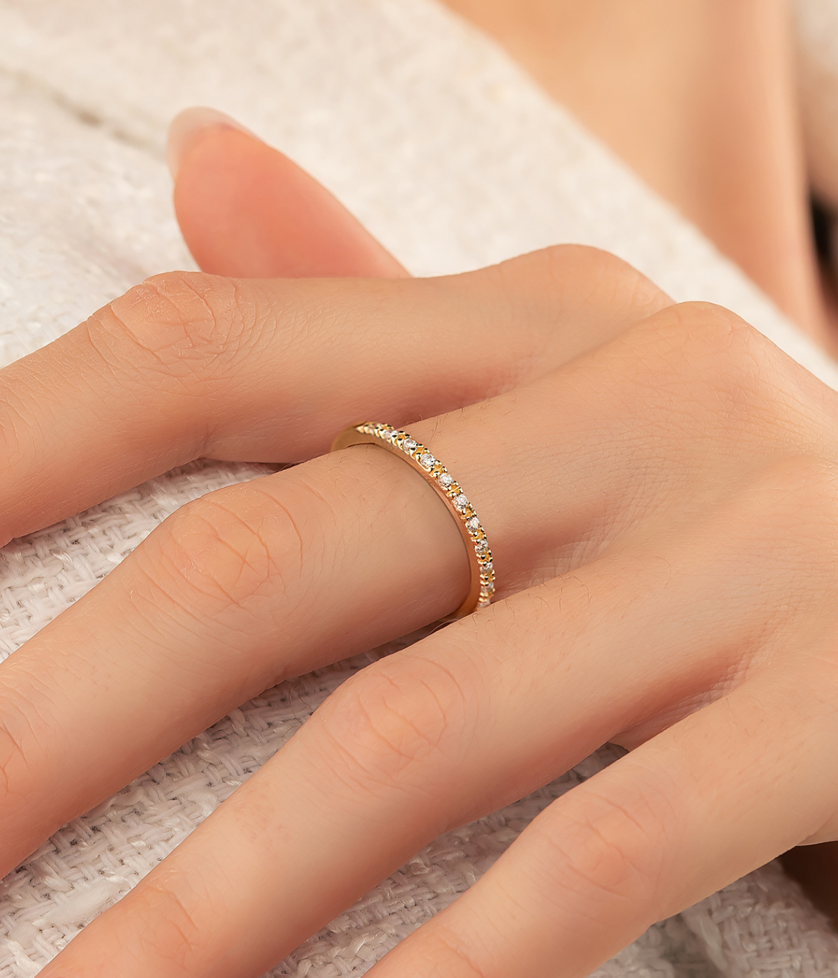 14K Solid Gold Pave Ring with CZ - Rings