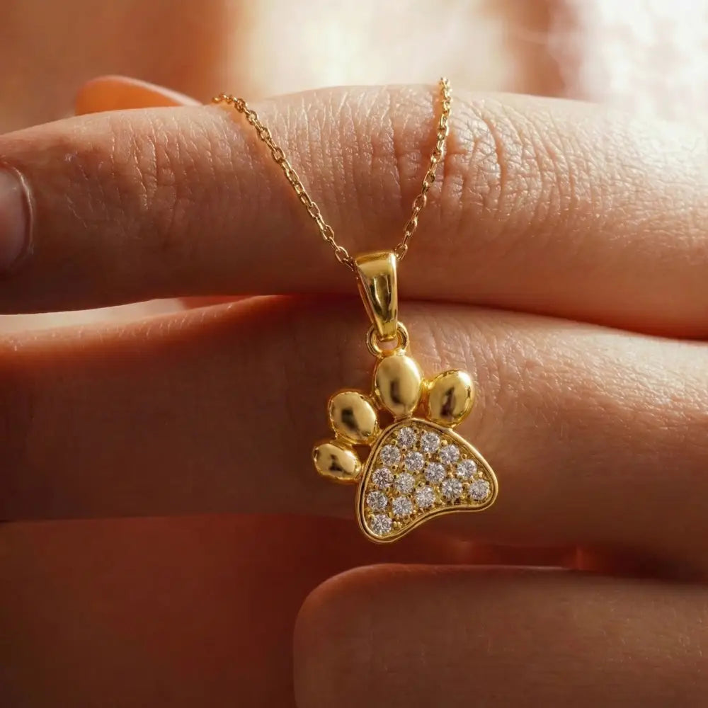 14K Solid Gold Paw Print Necklace Sparkling Pet Lover Pendant Charm Dog Mom Jewelry Cat Memorial Gift Tiny Animal Disc