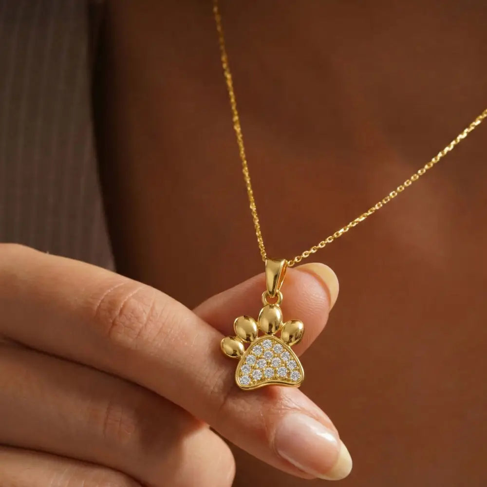 14K Solid Gold Paw Print Necklace Sparkling Pet Lover Pendant Charm Dog Mom Jewelry Cat Memorial Gift Tiny Animal Disc