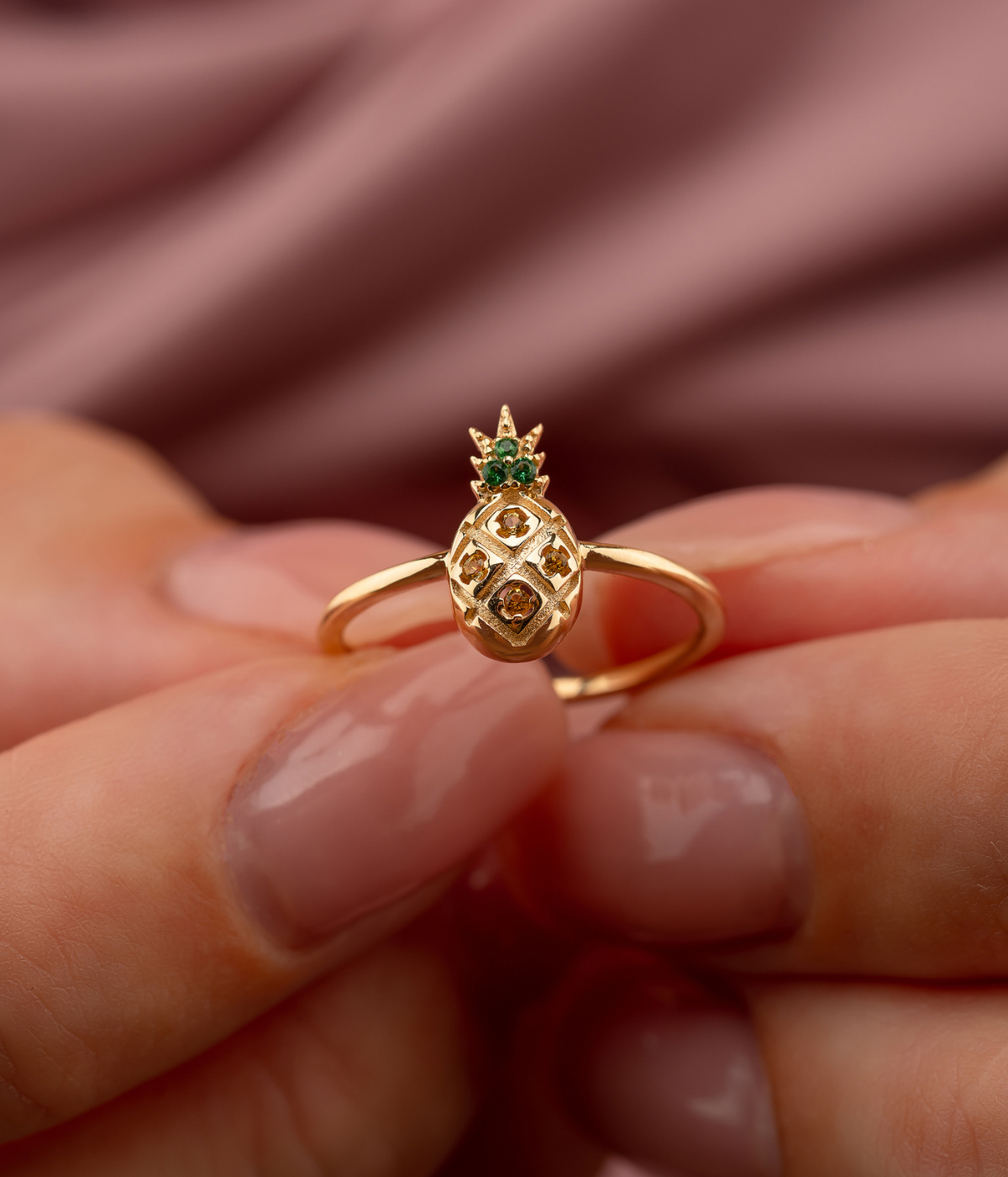 14K Solid Gold Pineapple Ring - Rings