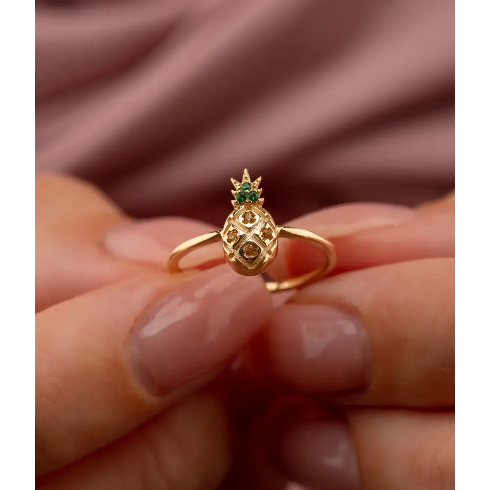 14K Solid Gold Pineapple Ring - Rings