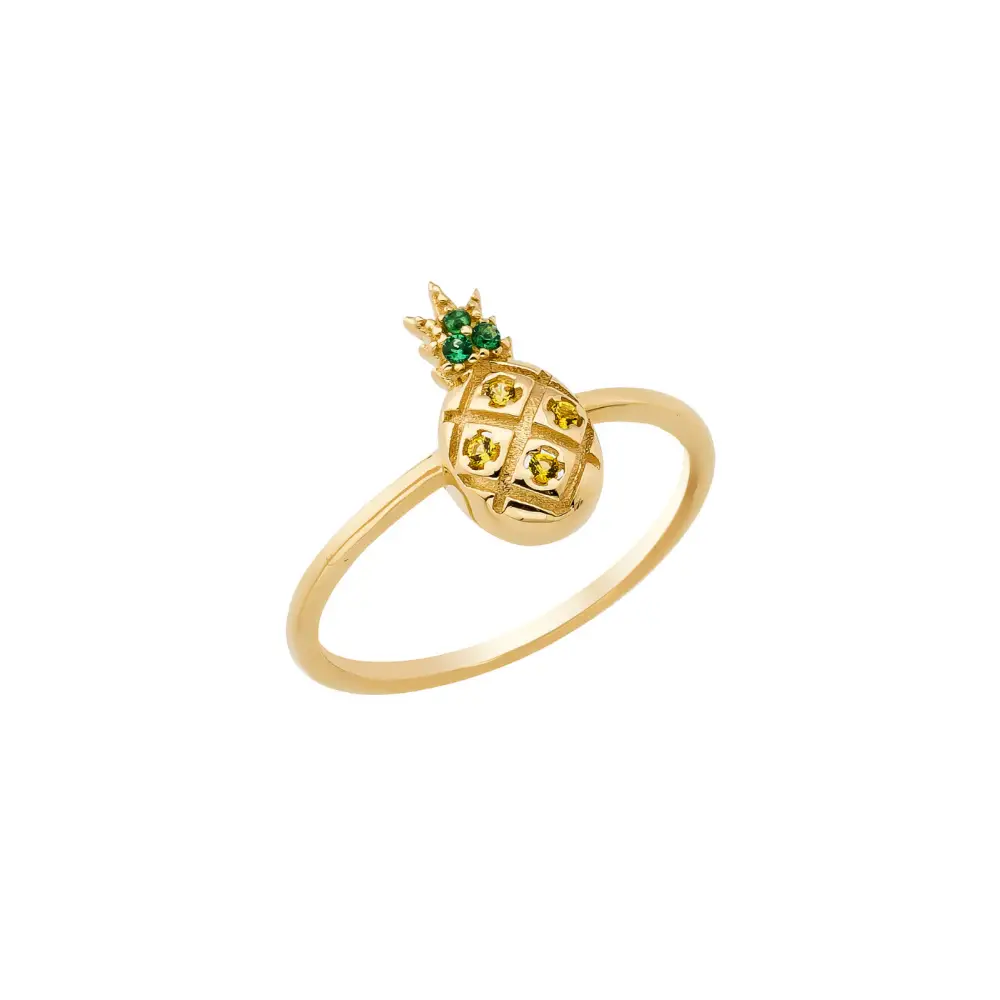 14K Solid Gold Pineapple Ring - Rings