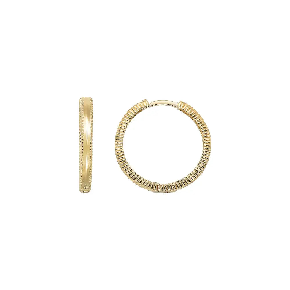 14K Solid Gold Ribbed Huggie Hoop Earrings | 19mm Everyday Hoops for Women - Single (1 Earring) / 14K Yellow Gold