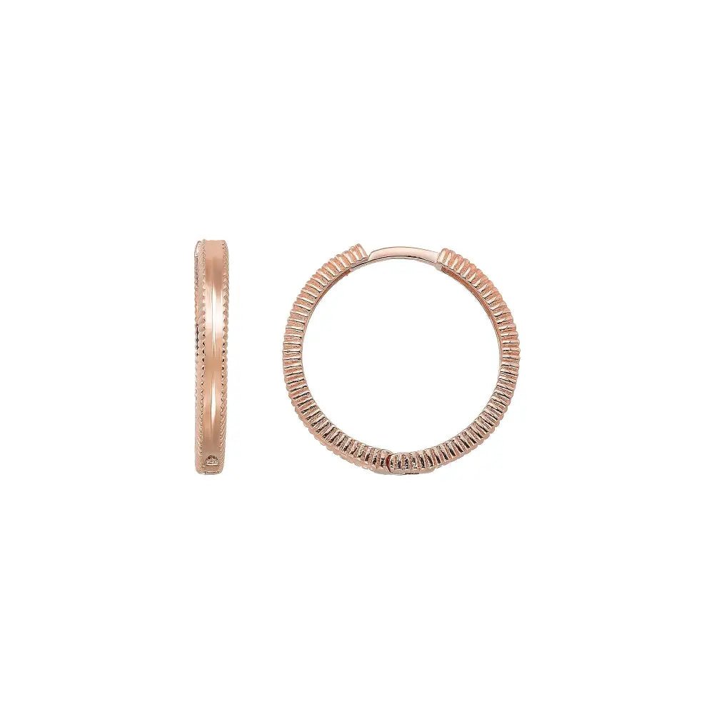 14K Solid Gold Ribbed Huggie Hoop Earrings | 19mm Everyday Hoops for Women - Single (1 Earring) / 14K Rose Gold - Hoop