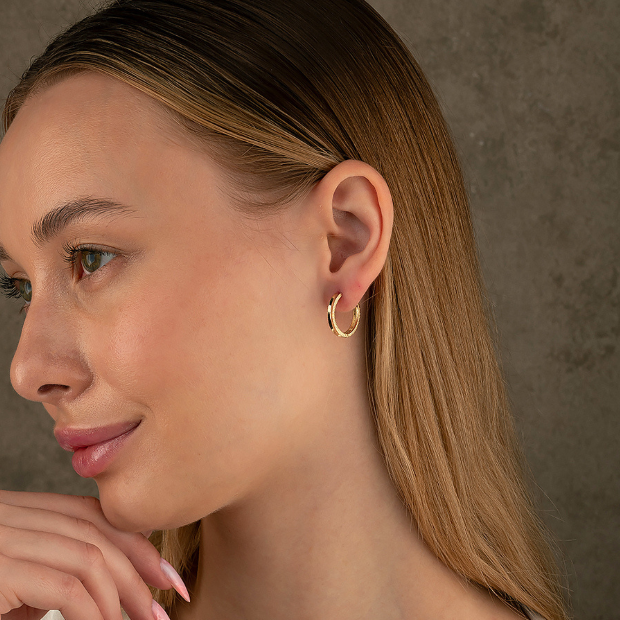 14K Solid Gold Ribbed Huggie Hoop Earrings | 19mm Everyday Hoops for Women - Hoop Earrings