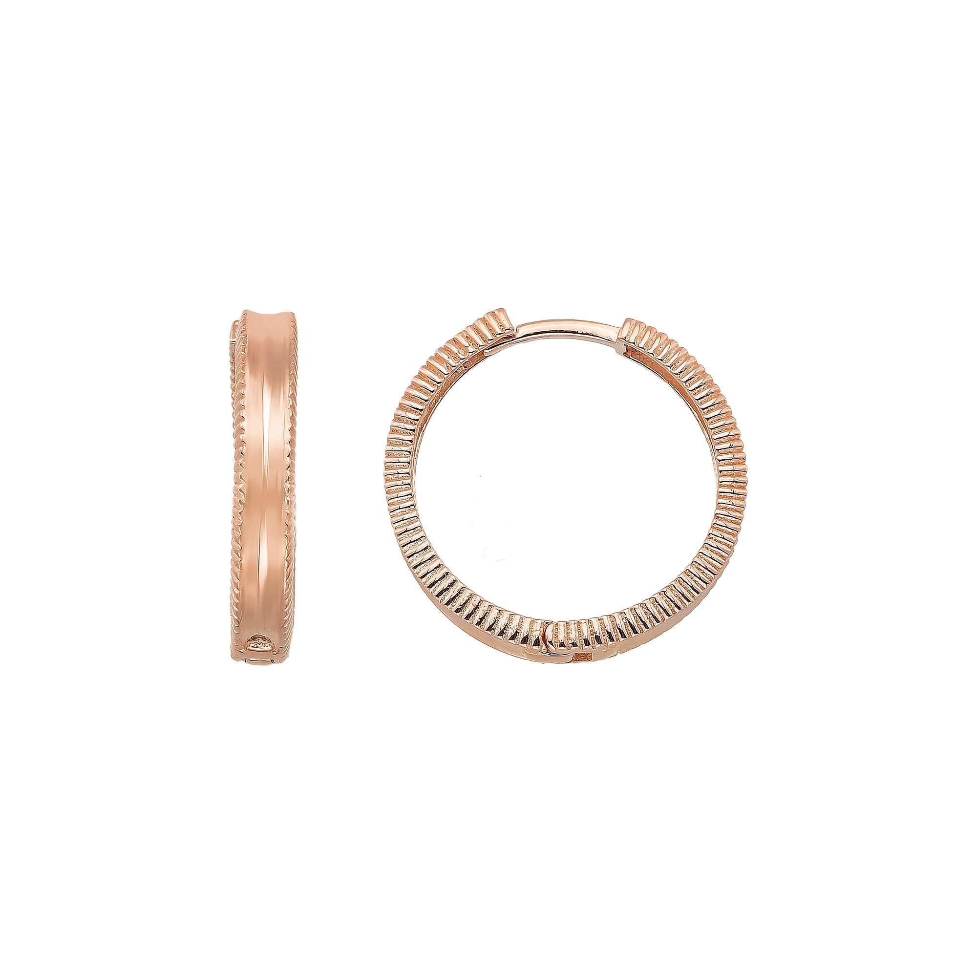 14K Solid Gold Ribbed Huggie Hoop Earrings | Mini Round Sleeper Hoops for Everyday Stacking - Single Small / 14K Rose