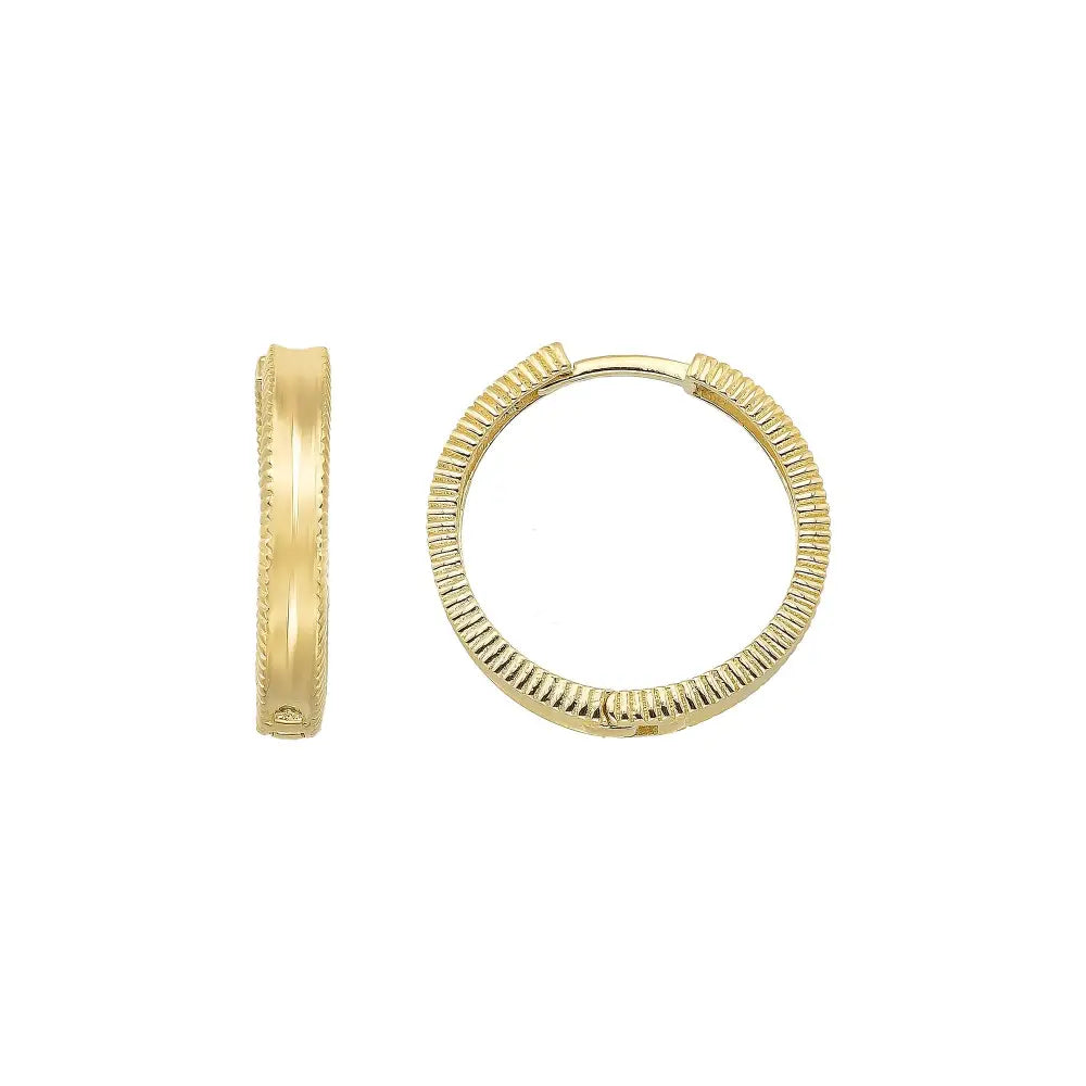 14K Solid Gold Ribbed Huggie Hoop Earrings | Mini Round Sleeper Hoops for Everyday Stacking - Hoop Earrings