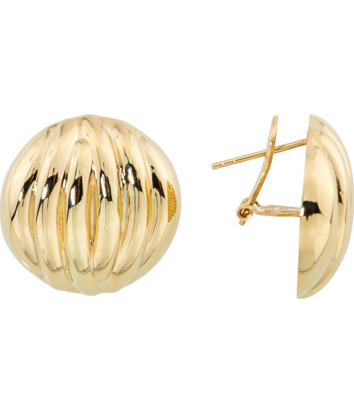 14K Solid Gold Round Omega Back Post Earrings - Earrings