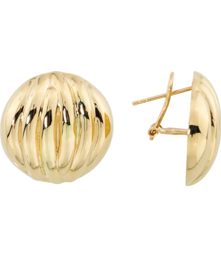 14K Solid Gold Round Omega Back Post Earrings - Earrings