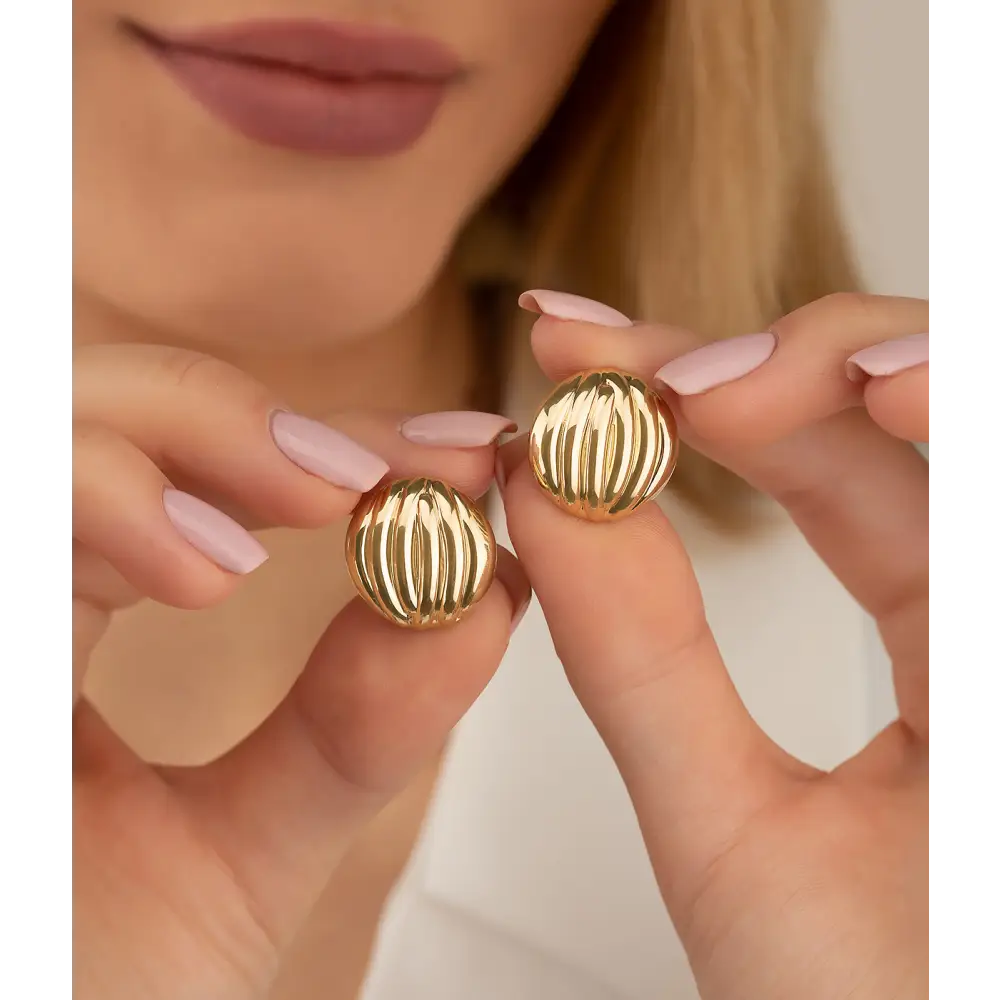 14K Solid Gold Round Omega Back Post Earrings - Earrings