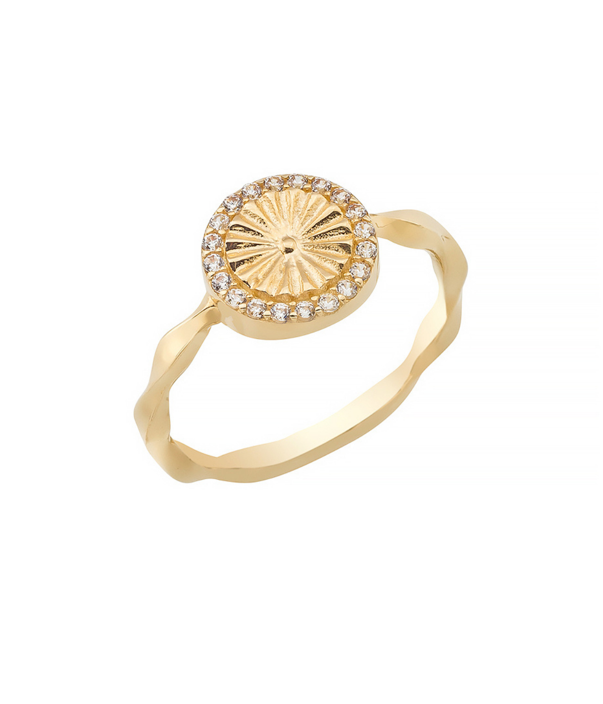 14K Solid Gold Round Shape Sunshine CZ Ring - Rings