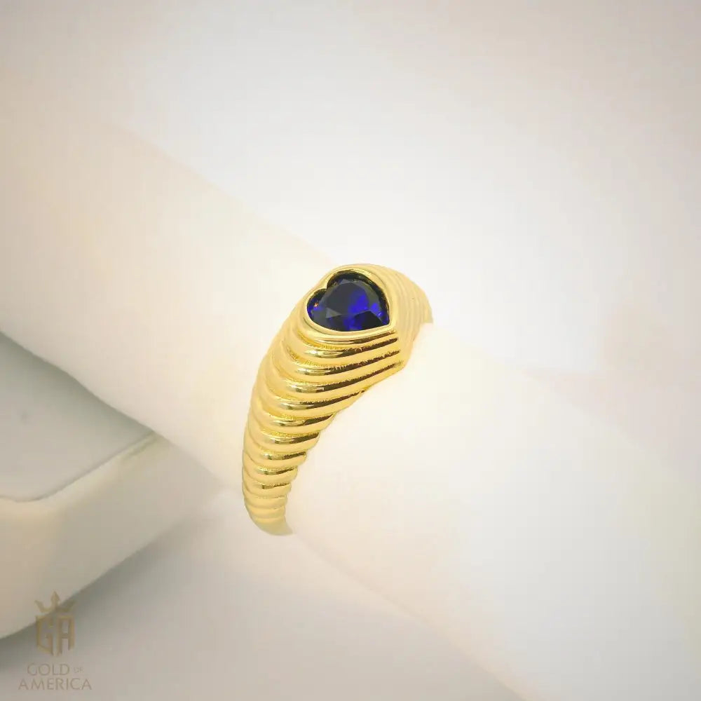 14K Solid Gold Sapphire Heart Ring – Heirloom Signet Heart Cut Birthstone Jewelry for Women
