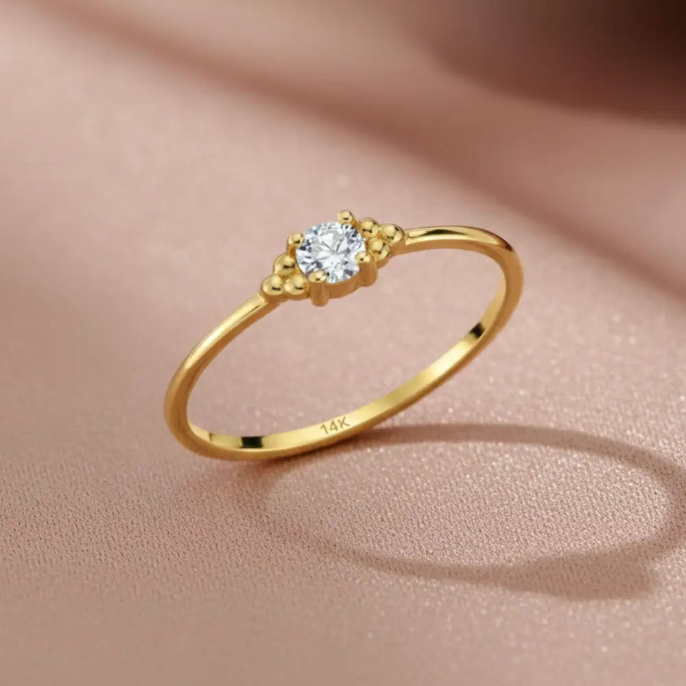14k Solid Gold Simulant Diamond Ring Dainty Minimalist Engagement Ring