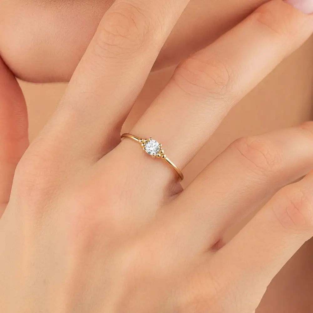 14k Solid Gold Simulant Diamond Ring Dainty Minimalist Engagement Ring