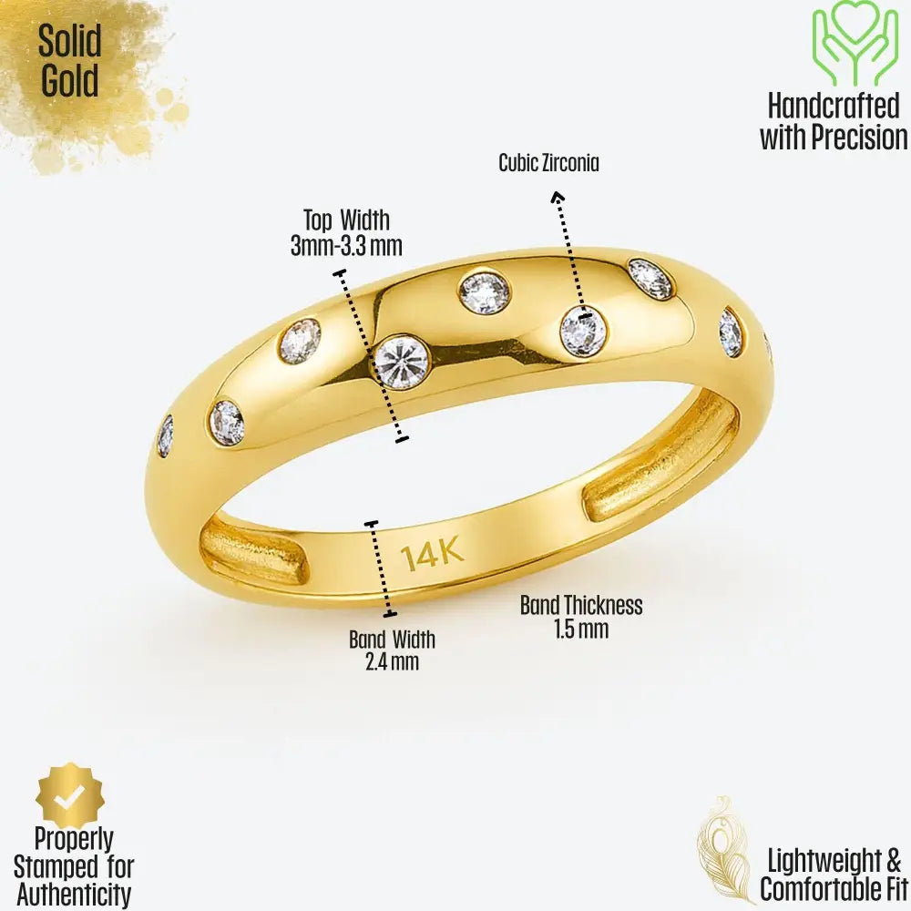 14K Solid Gold Simulated Diamond Ring Flush Set Wedding Band