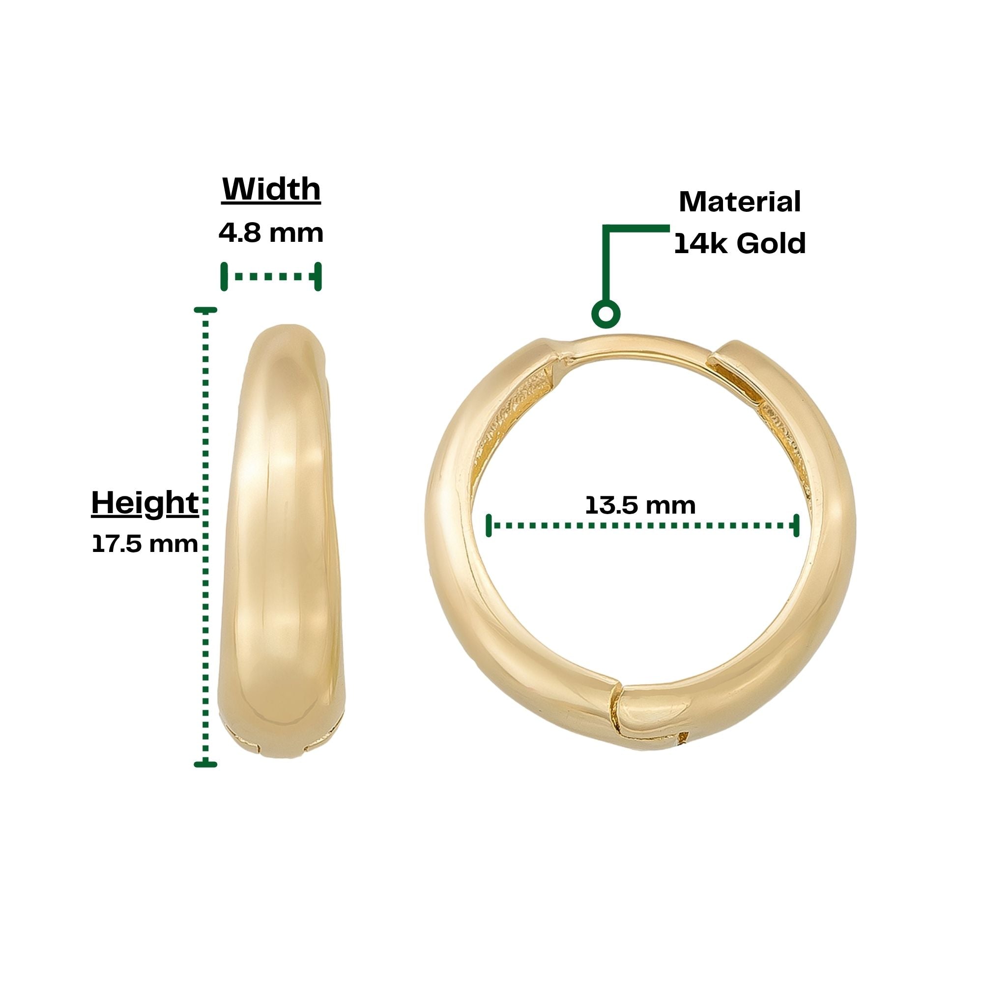 14K Solid Gold Slim Dome Huggie Hoop Earrings | Everyday Hoops for Women - Hoop Earrings