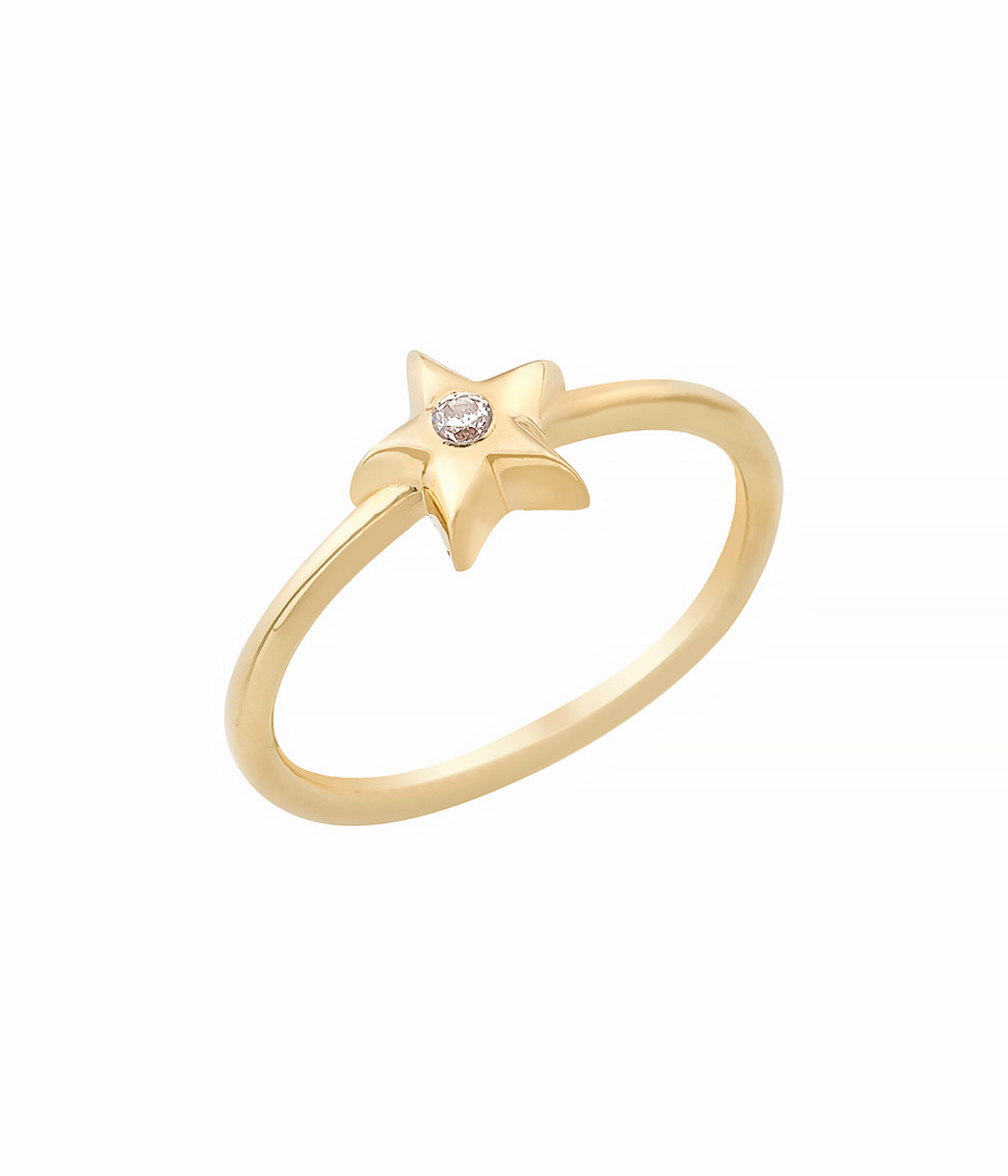 14K Solid Gold Small Star Solitaire CZ Ring - Rings