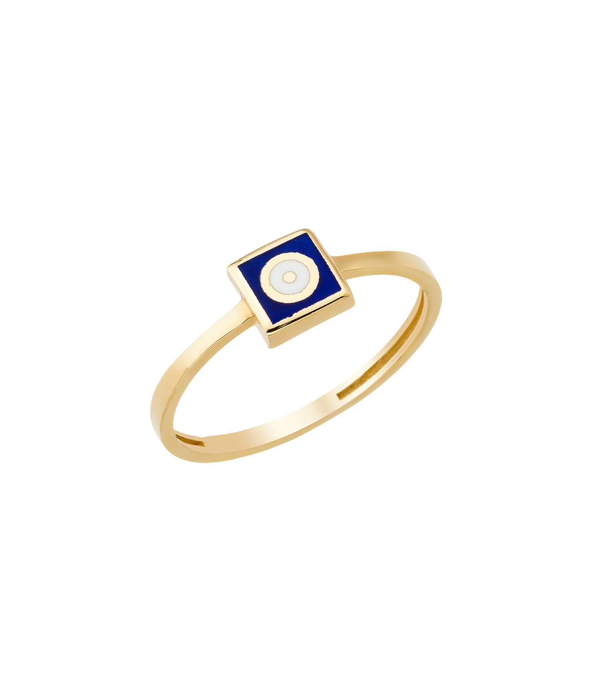 14K Solid Gold Square Dainty Evil Eye Ring Blue - Rings