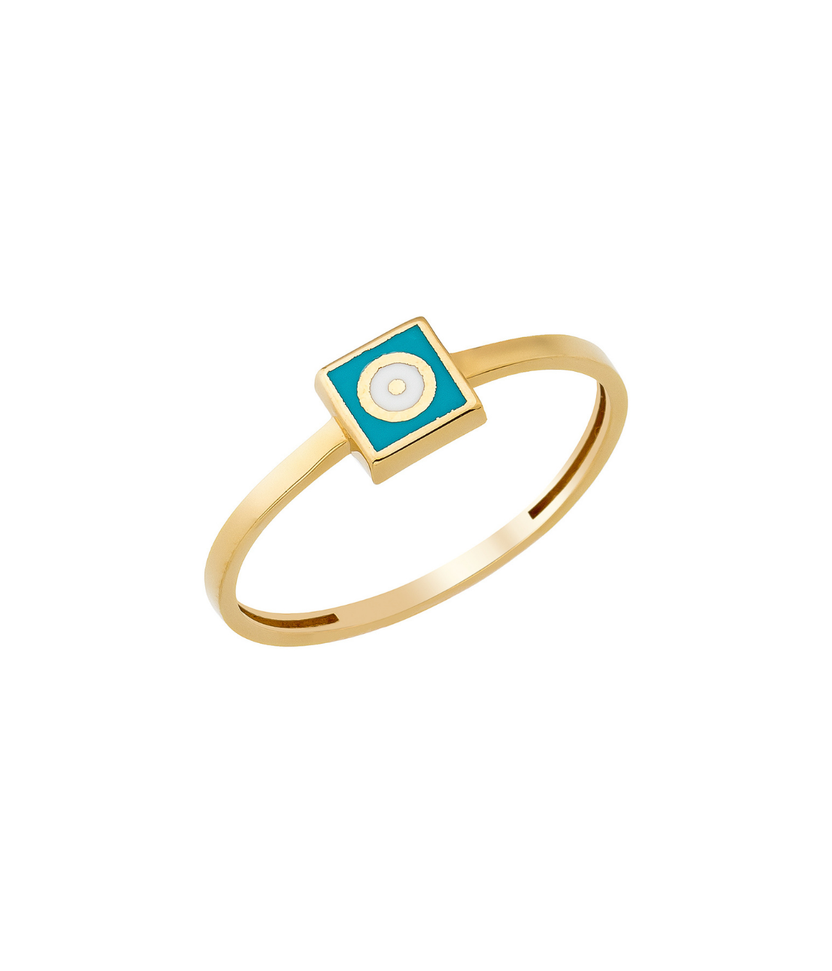 14K Solid Gold Square Dainty Evil Eye Ring Turquoise - Rings