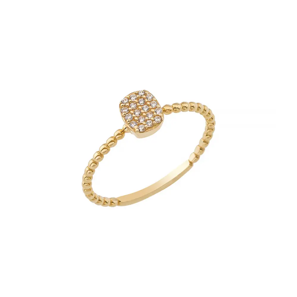 14K Solid Gold Square Flat CZ Ring - Rings