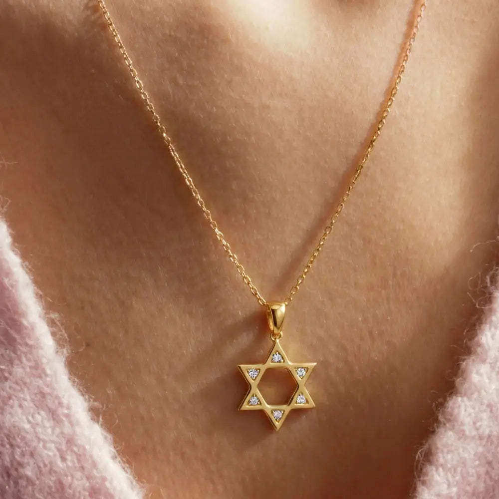 14K Solid Gold Star of David Necklace Sparkle CZ Magen David Pendant Religious Jewish Jewelry Bat Mitzvah Gift
