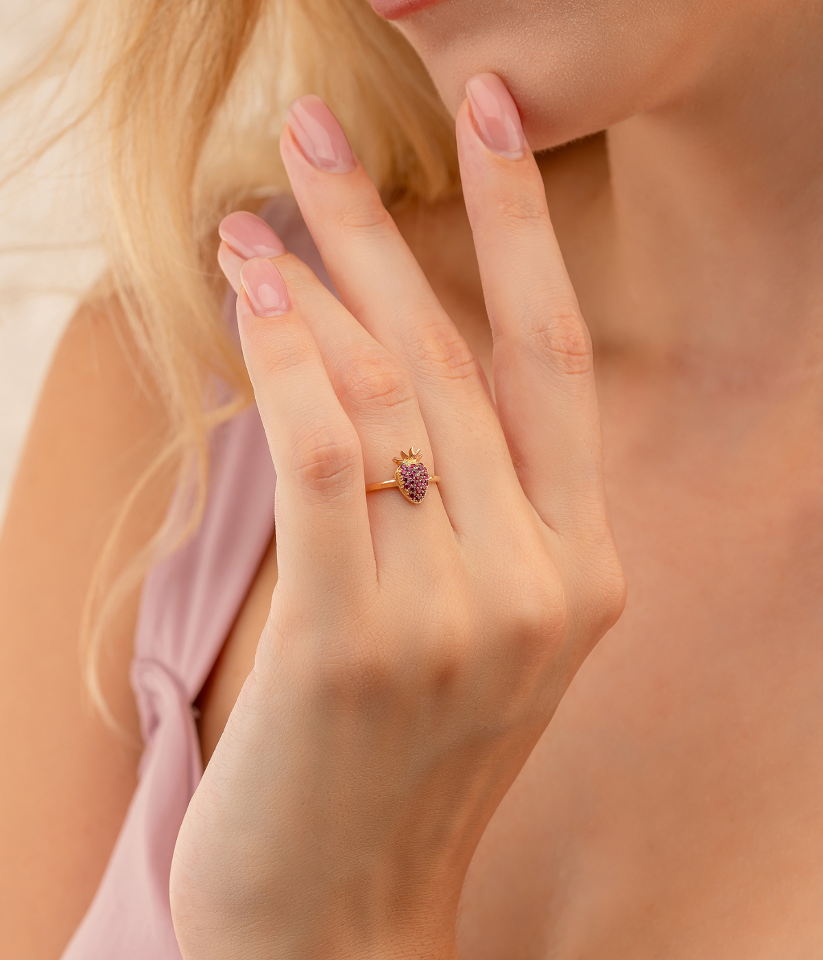 14K Solid Gold Strawberry Ring - Rings