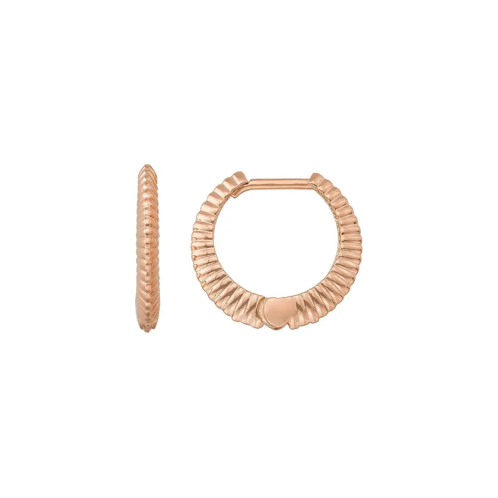 14K Solid Gold Stripe Huggie Hoop Earrings | Side Ribbed Hoops for Women - Single (1Earring) / 14K Rose Gold - Hoop