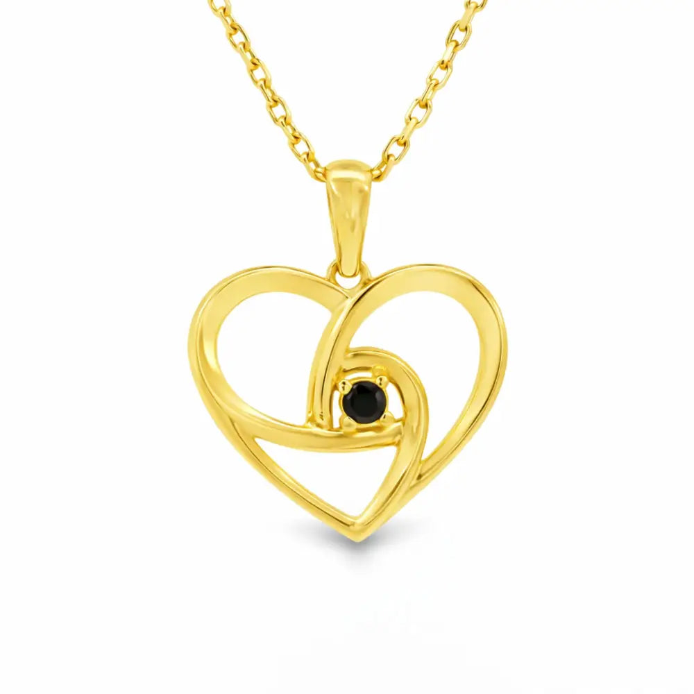 14K Solid Gold Swirl Heart Necklace Black Stone Pendant Dainty Romantic Jewelry Anniversary Birthday Gift for Wife