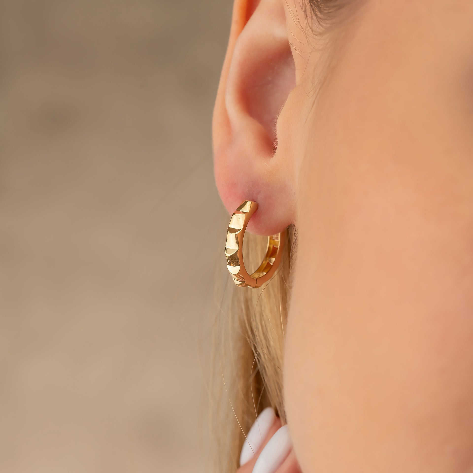 14K Solid Gold Textured Huggie Hoop Earrings | 11.8mm & 13.7mm Summer Jewelry Gift for Women - Hoop Earrings