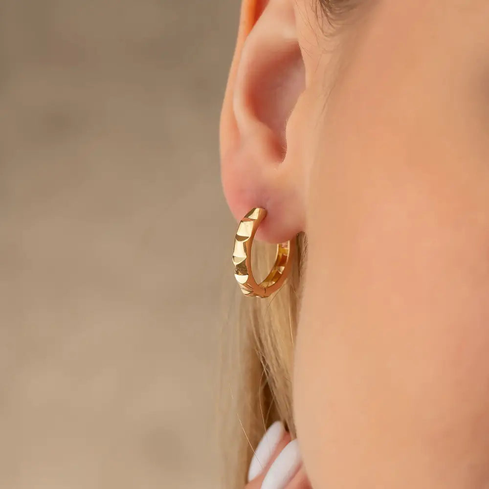 14K Solid Gold Textured Huggie Hoop Earrings | 11.8mm & 13.7mm Summer Jewelry Gift for Women - Hoop Earrings