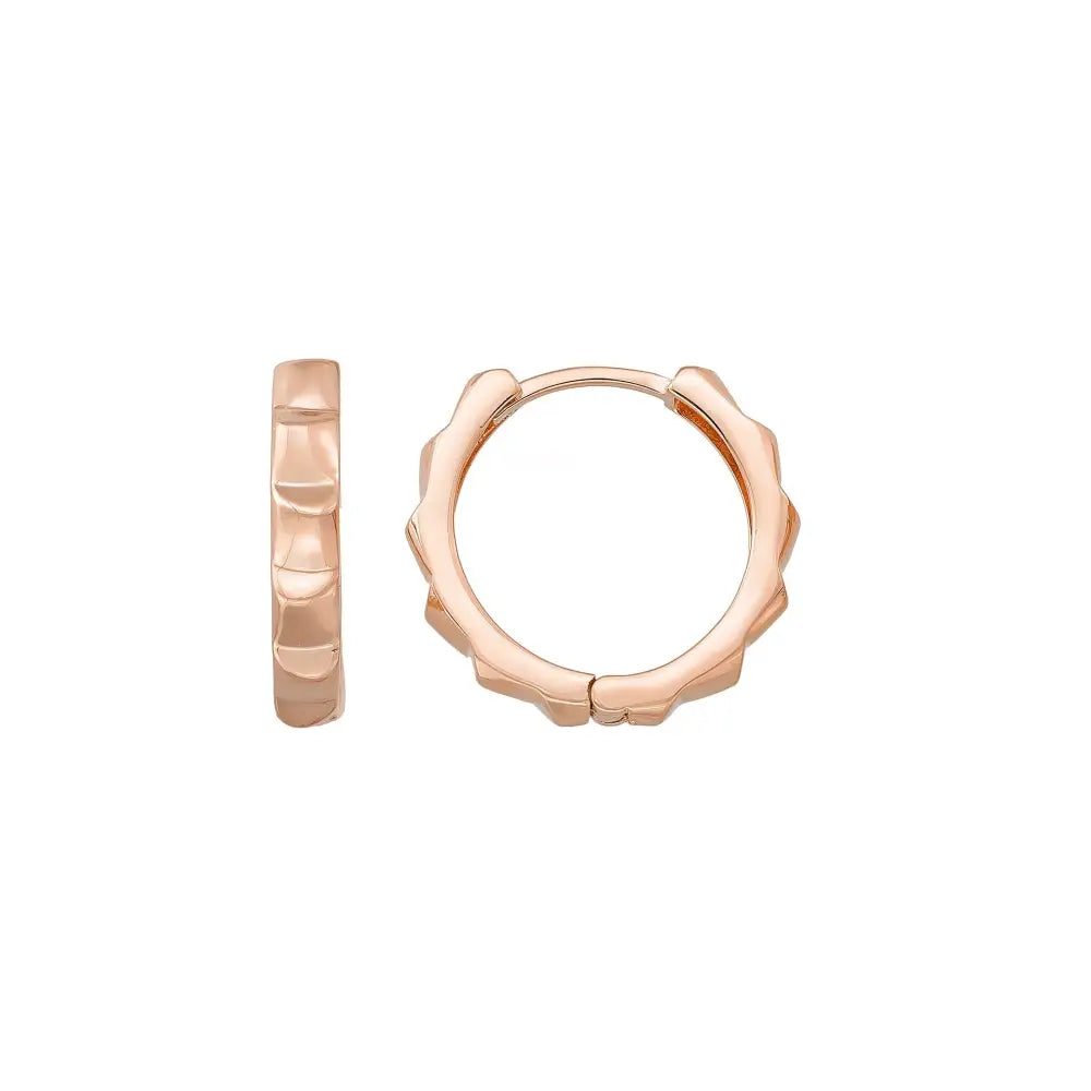 14K Solid Gold Textured Huggie Hoop Earrings | 11.8mm & 13.7mm Summer Jewelry Gift for Women - Single Small / 14K Rose