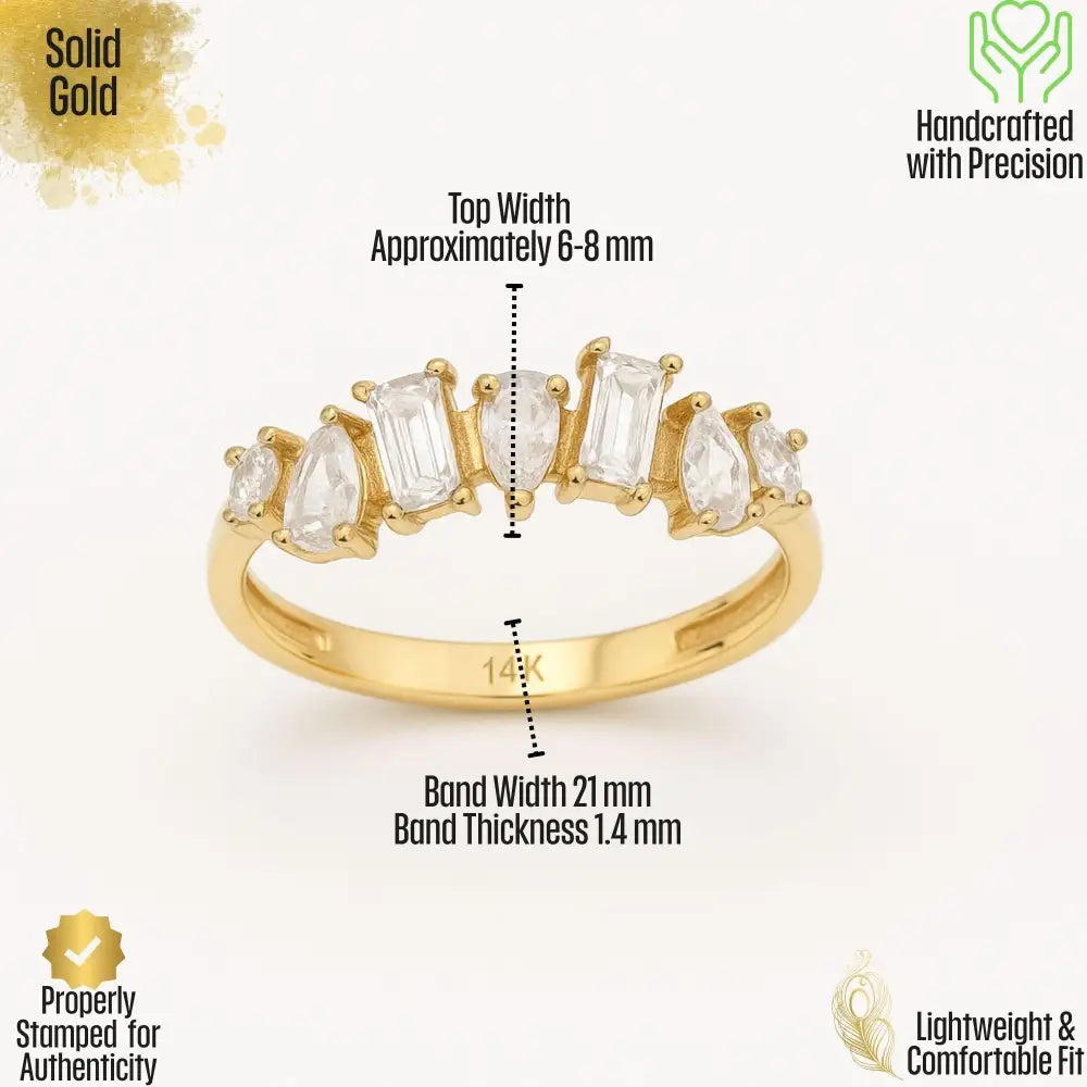 14K Solid Gold Toi Et Moi Ring Pear & Emerald Simulated Diamond