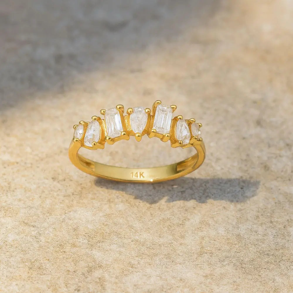 14K Solid Gold Toi Et Moi Ring Pear & Emerald Simulated Diamond