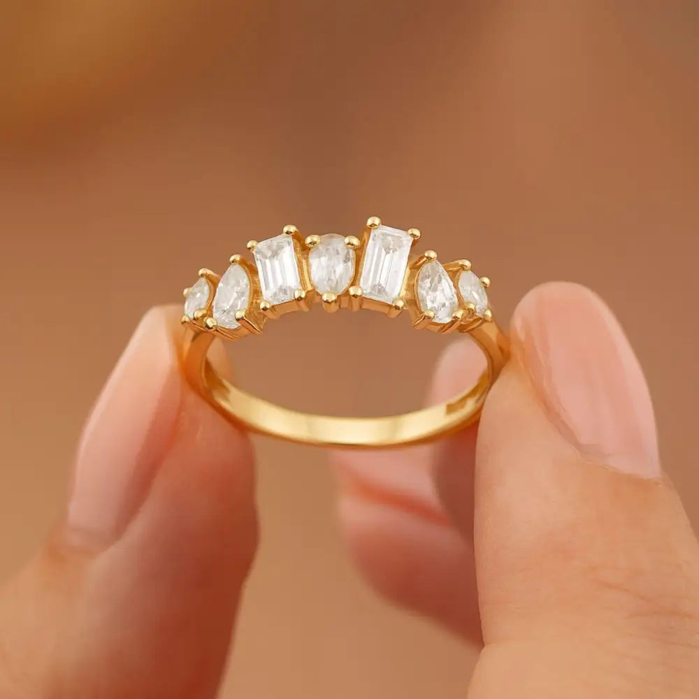 14K Solid Gold Toi Et Moi Ring Pear & Emerald Simulated Diamond