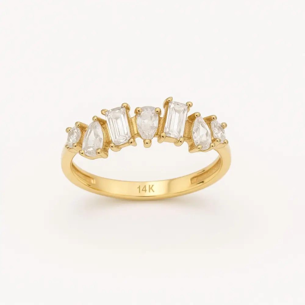 14K Solid Gold Toi Et Moi Ring Pear & Emerald Simulated Diamond