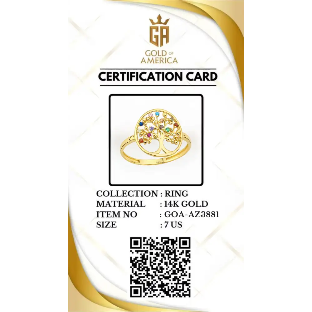 14K Solid Gold Tree of Life Ring Multicolored Gemstones Handmade Jewelry Nature-Inspired Design - Statement Ring
