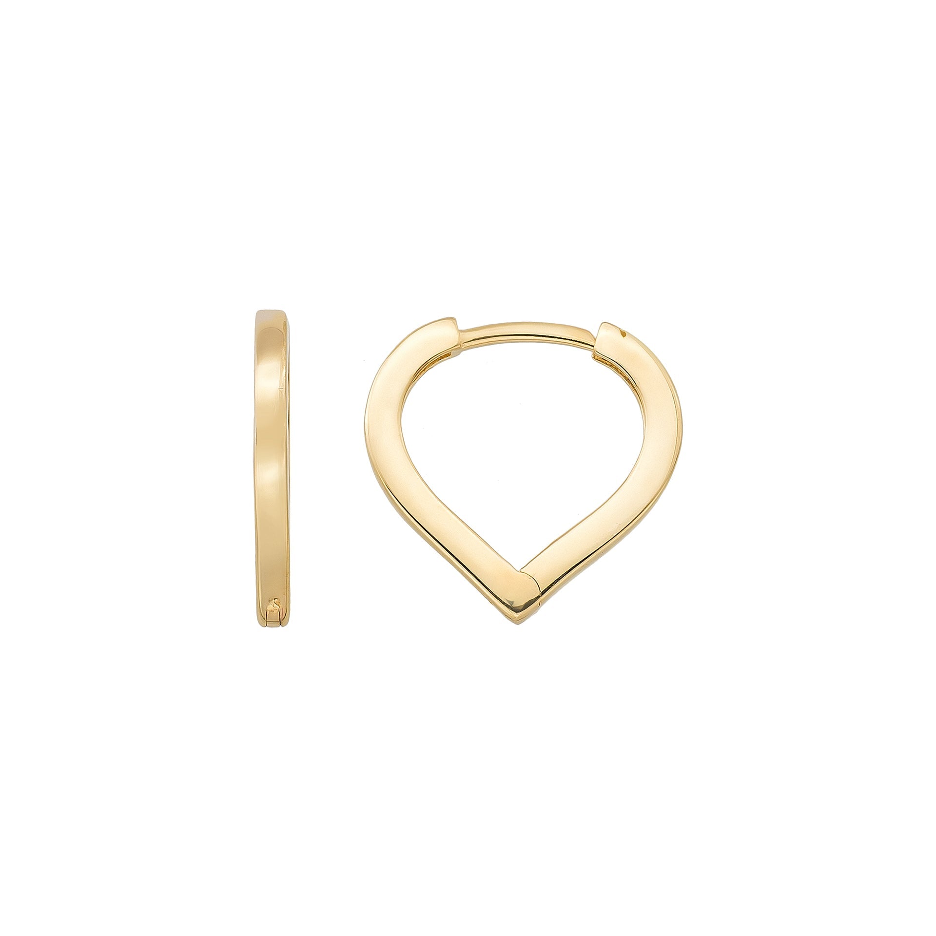 14K Solid Gold Triangle Heart Huggie Hoop Earrings | Geometric Pear-Shape Hoops for Women - Single (1 Earring) / 14K