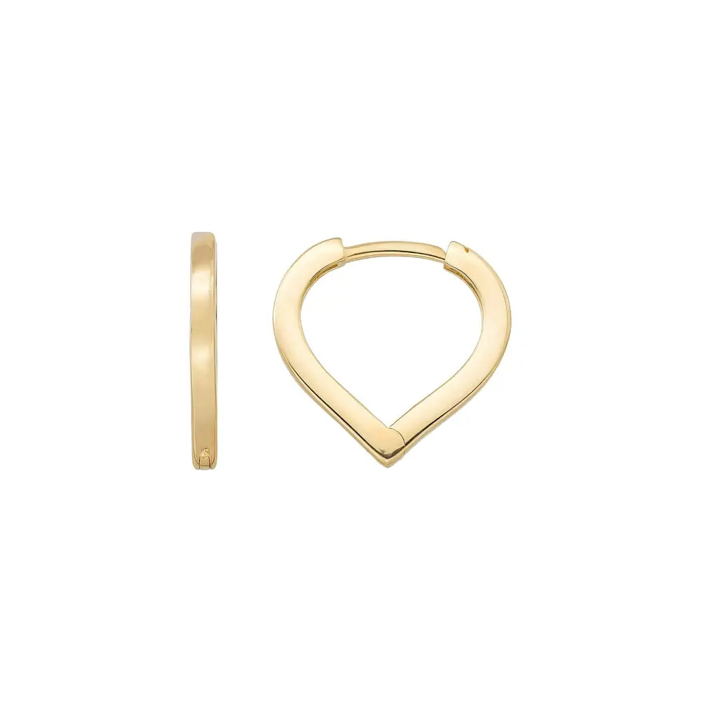 14K Solid Gold Triangle Heart Huggie Hoop Earrings | Geometric Pear-Shape Hoops for Women - Single (1 Earring) / 14K