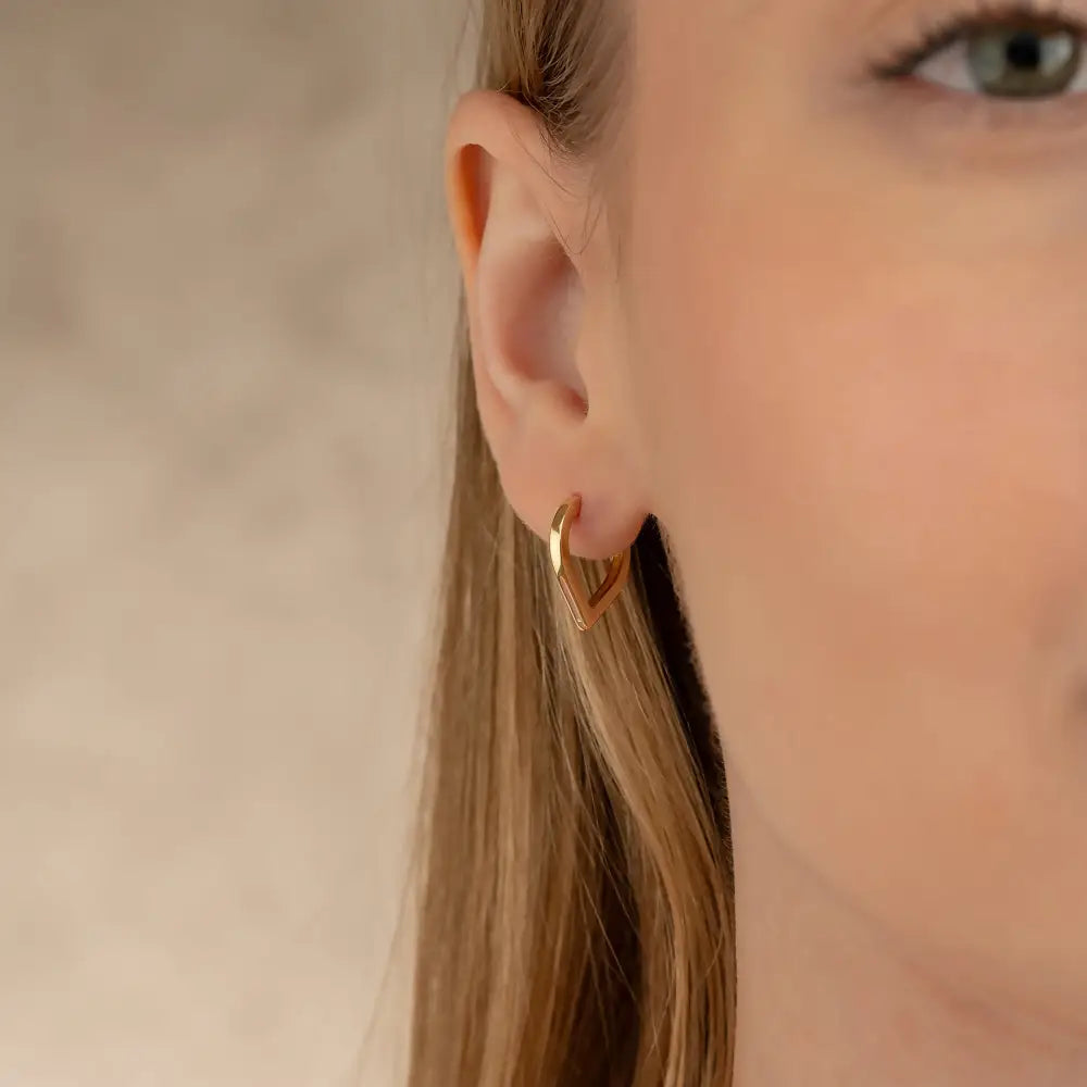 14K Solid Gold Triangle Heart Huggie Hoop Earrings | Geometric Pear-Shape Hoops for Women - Earrings