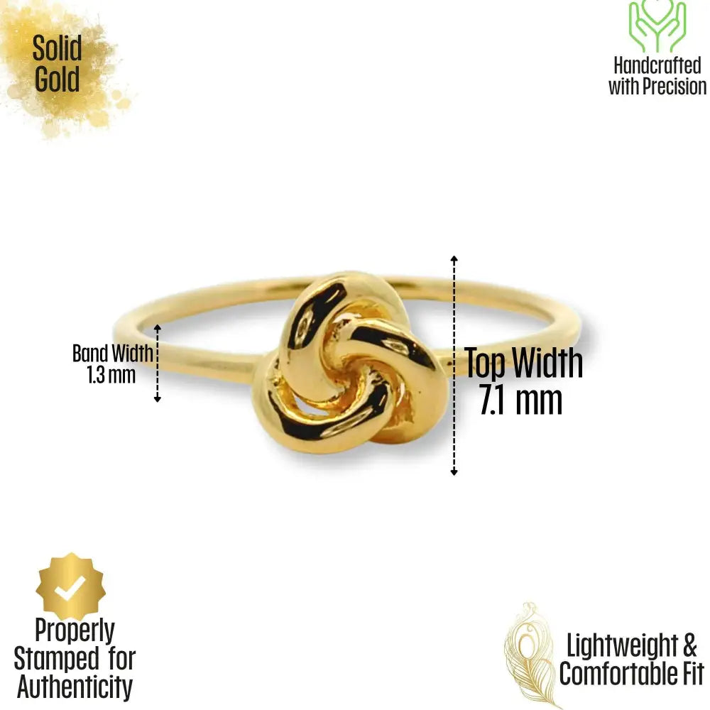 14K Solid Gold Triple Knot Ring – Delicate Love Knot Band Stacking Jewelry