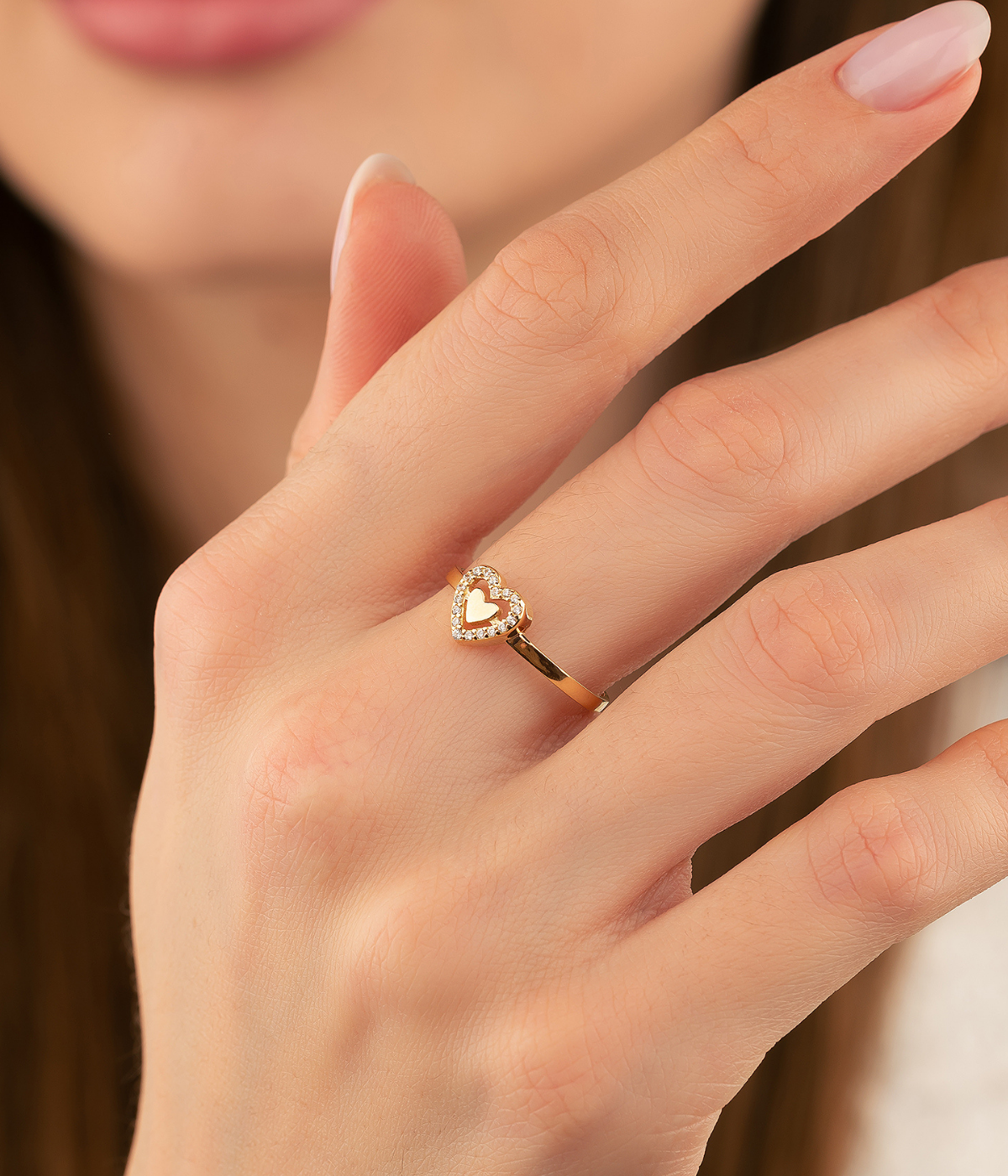 14K Solid Gold Twined Heart Ring - Rings