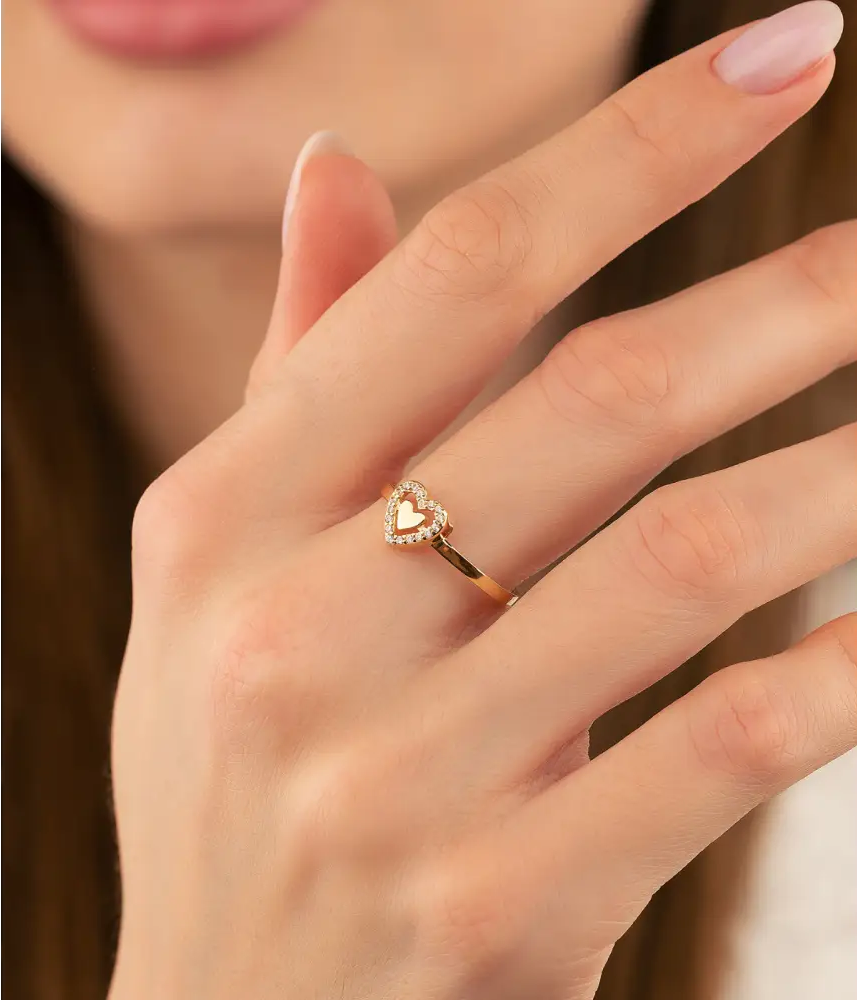 14K Solid Gold Twined Heart Ring - Rings