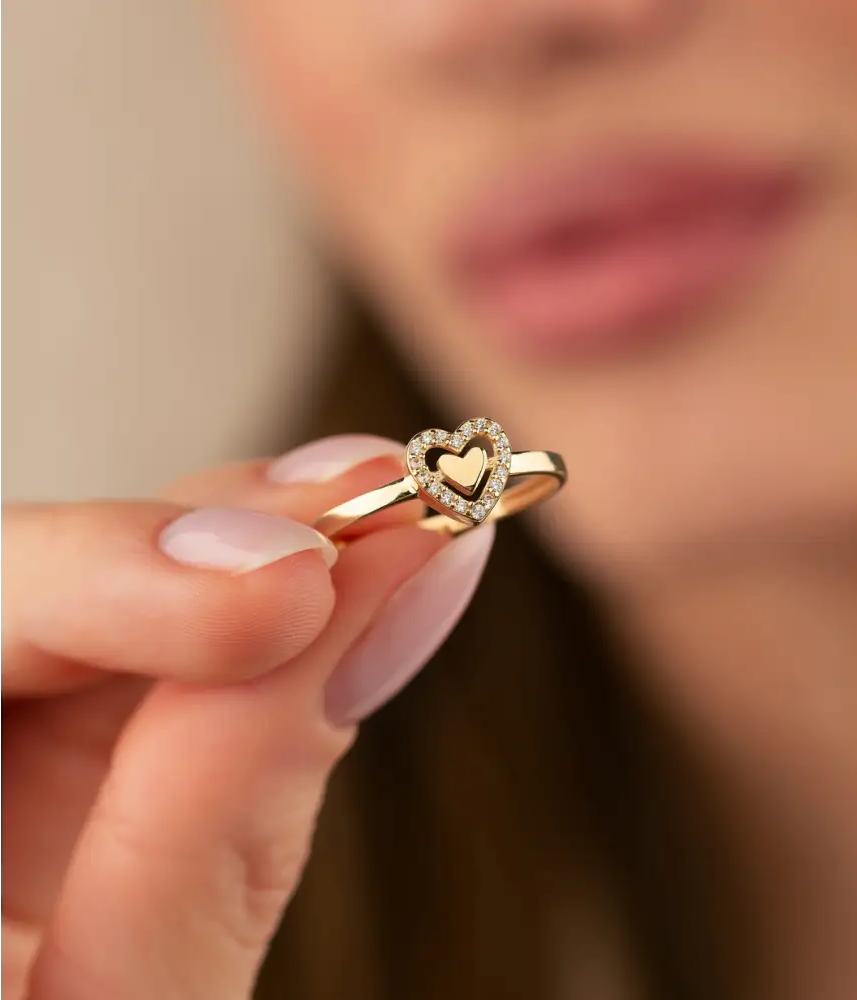 14K Solid Gold Twined Heart Ring - Rings