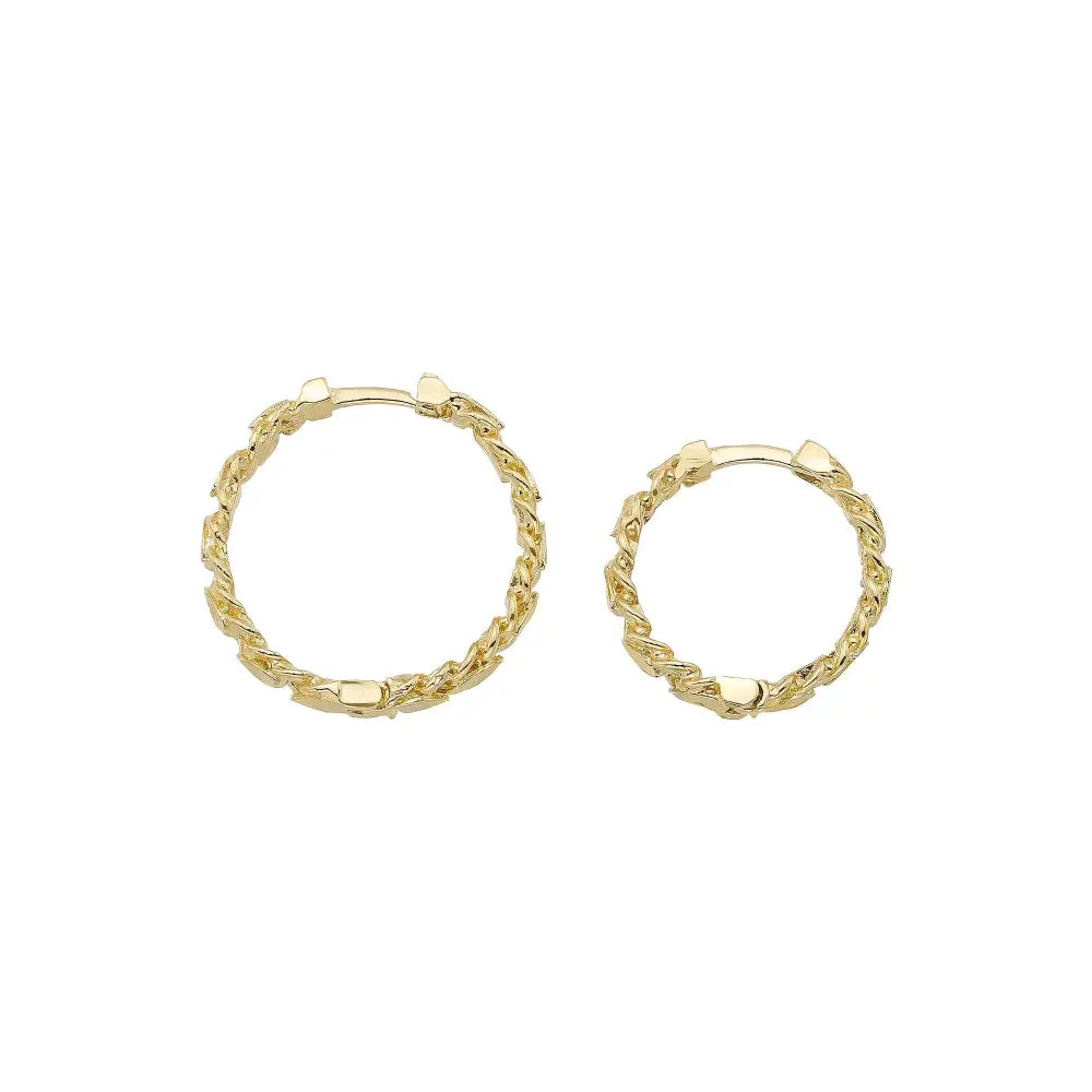 14K Solid Gold Twist Chain Huggie Hoop Earrings | Chunky Ribbed Hoops for Women - Hoop Earrings