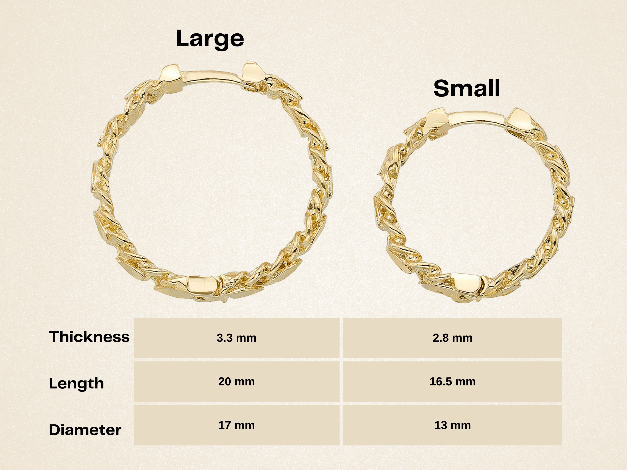 14K Solid Gold Twist Chain Huggie Hoop Earrings | Chunky Ribbed Hoops for Women - Hoop Earrings