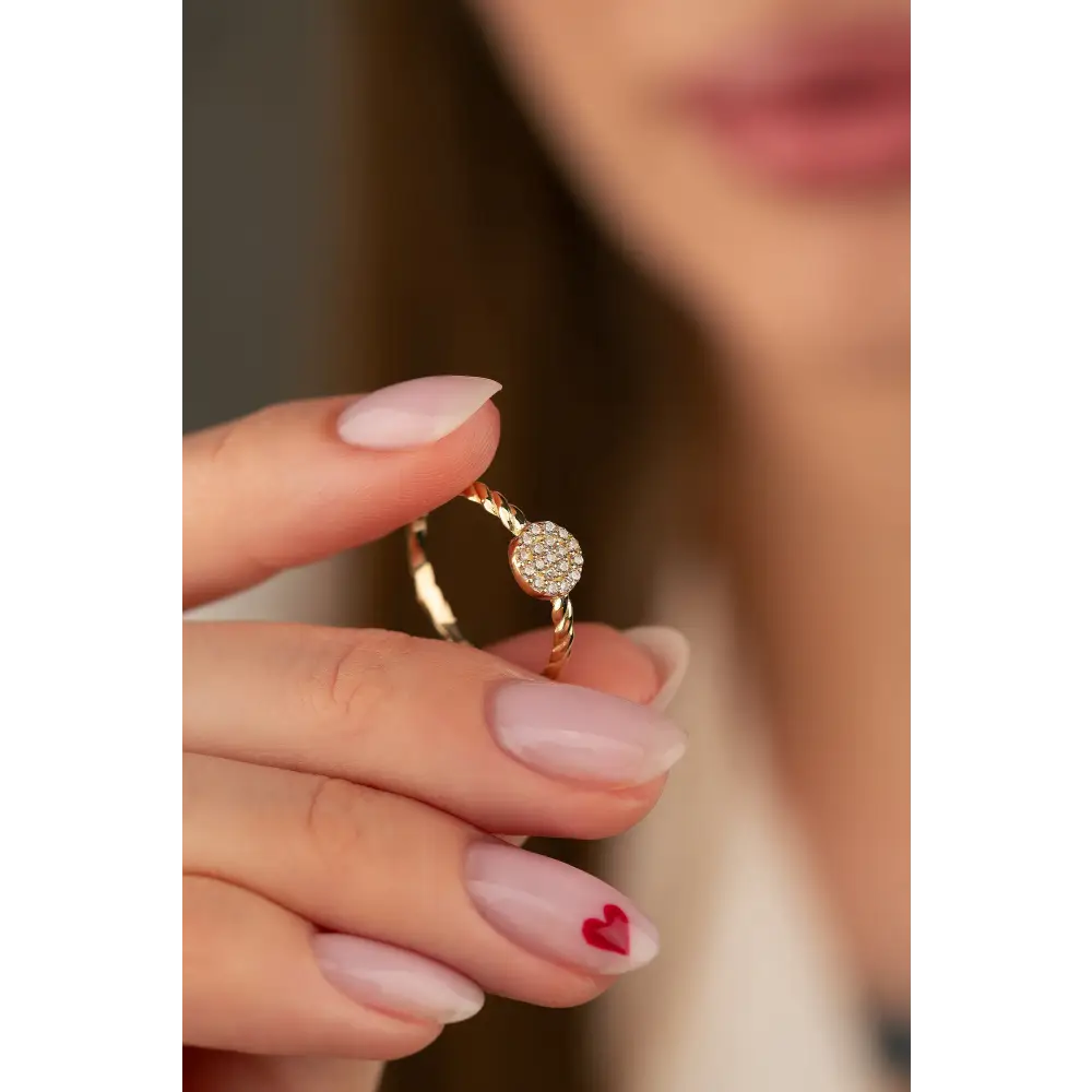 14K Solid Gold Twisted Round CZ Ring - Rings