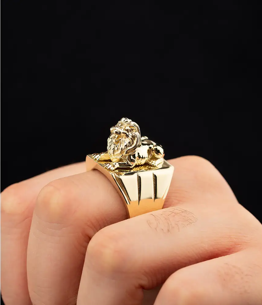 14K Solid Gold Unique Fantasy Gold Lion Ring - Rings