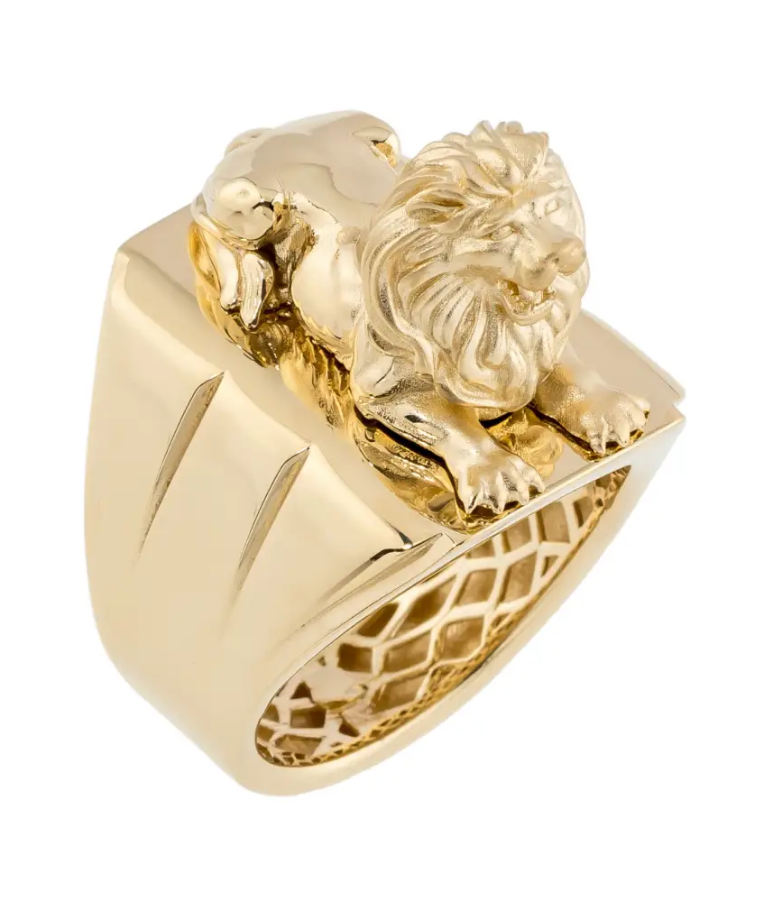 14K Solid Gold Unique Fantasy Gold Lion Ring - Rings